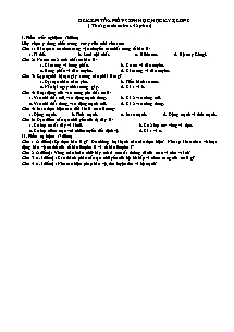 Đề kiểm tra môn Sinh học, học kỳ I, lớp 8