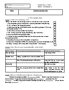 Kiểm tra 1 tiết - Môn kiểm tra: Sinh học khối lớp 8