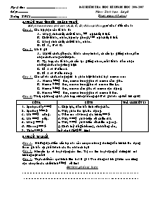 Bài kiểm tra học kì I - Môn: Sinh học - Lớp 8