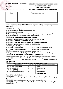 Đề kiểm tra chất lượng học kỳ II - Môn: Sinh học lớp 8 - Trường TH & THCS Lâm Xuyên