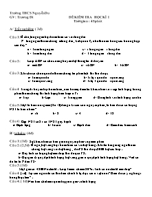 Đề kiểm tra học kì I môn Sinh - Trường THCS Nguyễn Du