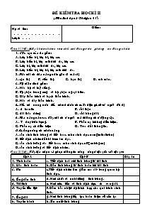 Đề kiểm tra học kì II - Môn Sinh vật 8