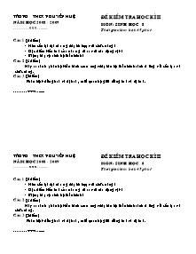 Đề kiểm tra học kì II - Môn: Sinh vật lớp 8