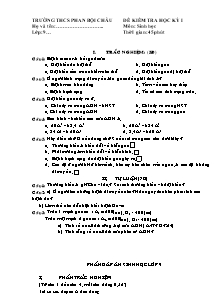Đề kiểm tra học kỳ I - Môn: Sinh Học 9 - Trường THCS Phan Bội Châu