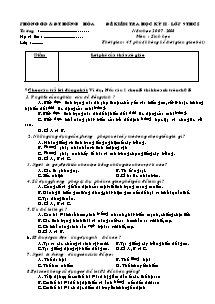 Đề kiểm tra học kỳ II - Lớp 9 THCS - Môn: Sinh Học