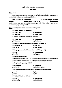 Đề lớp 9 môn Sinh - Kì I