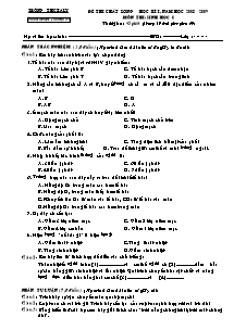 Đề thi chất lượng học kì I - Môn thi: Sinh học 8