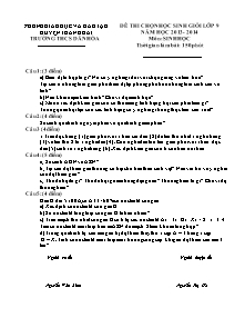 Đề thi chọn học sinh giỏi lớp 9 - Môn: Sinh Học - Trường THCS Dân Hòa