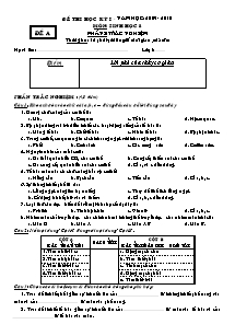 Đề thi học kỳ I - Môn: Sinh học 8 - Đề A