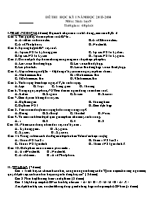 Đề thi học kỳ I - Môn: Sinh học 9