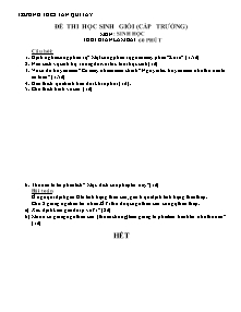 Đề thi học sinh giỏi (cấp trường) môn: Sinh Học - Trường THCS Tân Quí Tây