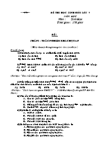 Đề thi học sinh giỏi lớp 9 - Môn: Sinh Học - Đề 01