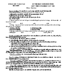 Đề thi học sinh giỏi tỉnh Hải Dương - Môn Sinh 9