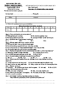 Đề thi khảo sát chất lượng học kì 1 - Môn: Sinh học 8