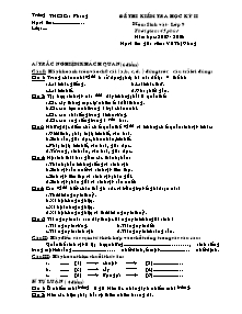 Đề thi kiểm tra học kỳ II - Môn: Sinh vật - Lớp 9