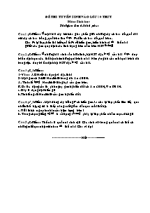 Đề thi tuyển sinh vào lớp 10 THPT - Môn: Sinh Học