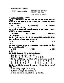 Đề thi vào lớp 10 - Môn Sinh