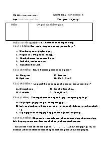 Kiểm tra 15' môn Sinh học 8 - Đề 5