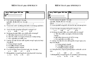 Kiểm tra 15 phút Sinh học 8 - Đề 2