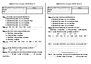 Kiểm tra 15 phút - Sinh học 8 - Đề 6