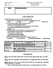Kiểm tra giữa học kỳ II - Môn Sinh Học khối 9