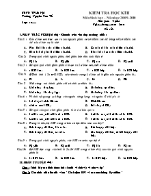 Kiểm tra học kì II - Môn Sinh Học - Trường Nguyễn Văn Tố