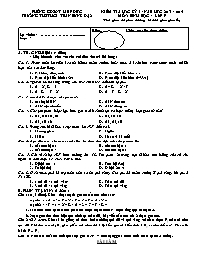 Kiểm tra học kỳ I - Môn: Sinh học - Lớp 9 - Trường TH & THCS Trần Hưng Đạo