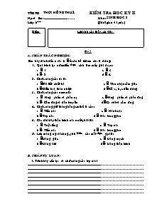 Kiểm tra học kỳ II - Môn: Sinh 8 - Trường THCS Hồng Thuỷ