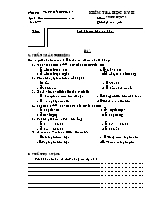 Kiểm tra học kỳ II - Môn: Sinh học 8 - Đề số 03