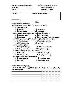 Kiểm tra kỳ II - Môn: Sinh học 8 - Trường THCS Hồng Thuỷ