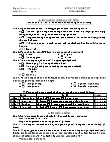 Kiểm tra một tiết - Môn học: Sinh Học khối 9