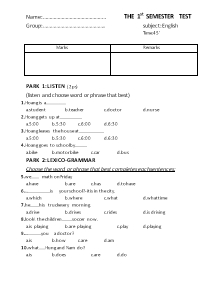 The 1st semester test subject: English