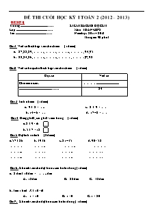 34 Đề kiểm tra cuối học kì I Toán Lớp 2 - Năm học 2012-2013