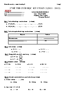 37 Đề ôn thi cuối học kì I môn Toán Lớp 2 - Năm học 2011-2012