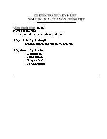 Bộ đề kiểm tra giữa học kì I Tiếng việt Lớp 1,2 (Có đáp án) - Năm học 2012-2013