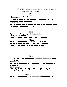 Bộ đề kiểm tra học kì II Đọc Lớp 2 - Năm học 2012-2013