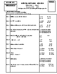 Đề khảo sát chất lượng đầu năm Toán Lớp 2 (Có đáp án) - Năm học 2008-2009