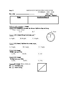 Đề khảo sát đầu năm Toán Lớp 2 (Có đáp án) - Năm học 2013-2014