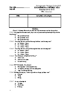 Đề kiểm tra cuối học kì I Khoa học Lơp 5 - Năm học 2012-2013