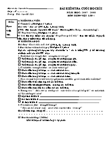 Đề kiểm tra cuối học kì I Tiếng việt Lớp 2 (Có đáp án) - Năm học 2007-2008 - Trường Tiểu học Kẻ Sặt