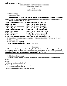 Đề kiểm tra cuối học kì I Tiếng việt Lớp 2 - Năm học 2012-2013 - Phòng GD&Đ An Biên