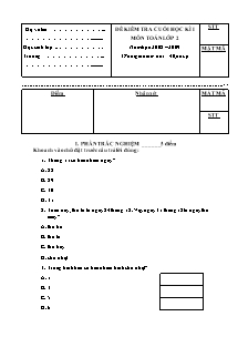Đề kiểm tra cuối học kì I Toán Lớp 2 (Có đáp án) - Năm học 2008-2009
