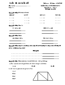 Đề kiểm tra cuối học kì I Toán Lớp 2 - Năm học 2008-2009 - Trường Tiểu học Trung Hiền