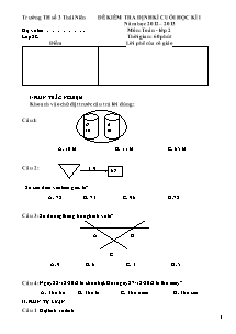Đề kiểm tra cuối học kì I Toán Lớp 2 - Năm học 2012-2013 - Trường Tiểu học số 3 Thái Niên