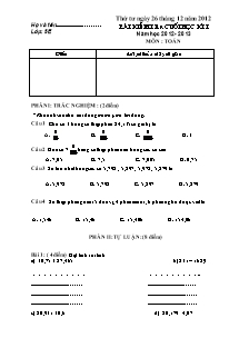 Đề kiểm tra cuối học kì I Toán Lớp 5 - Năm học 2012-2013