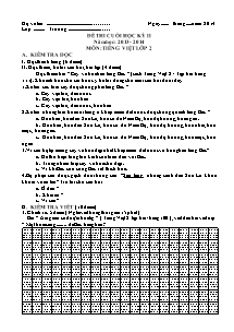 Đề kiểm tra cuối học kì II Tiếng việt Lớp 2 (Có đáp án) - Năm học 2013-2014