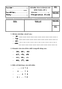 Đề kiểm tra cuối học kì II Toán Lớp 2 (Có đáp án) - Đề số 1