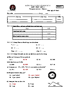 Đề kiểm tra cuối học kì II Toán Lớp 2 - Đề 1 - Năm học 2011-2012 - Trường Tiểu học Hồng Quang