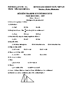 Đề kiểm tra cuối học kì II Toán Lớp 2 - Năm học 2008-2009 - Trường Tiểu học Hiệp Hòa