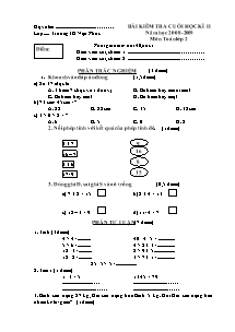 Đề kiểm tra cuối học kì II Toán Lớp 2 - Năm học 2008-2009 - Trường Tiểu học Vạn Phúc